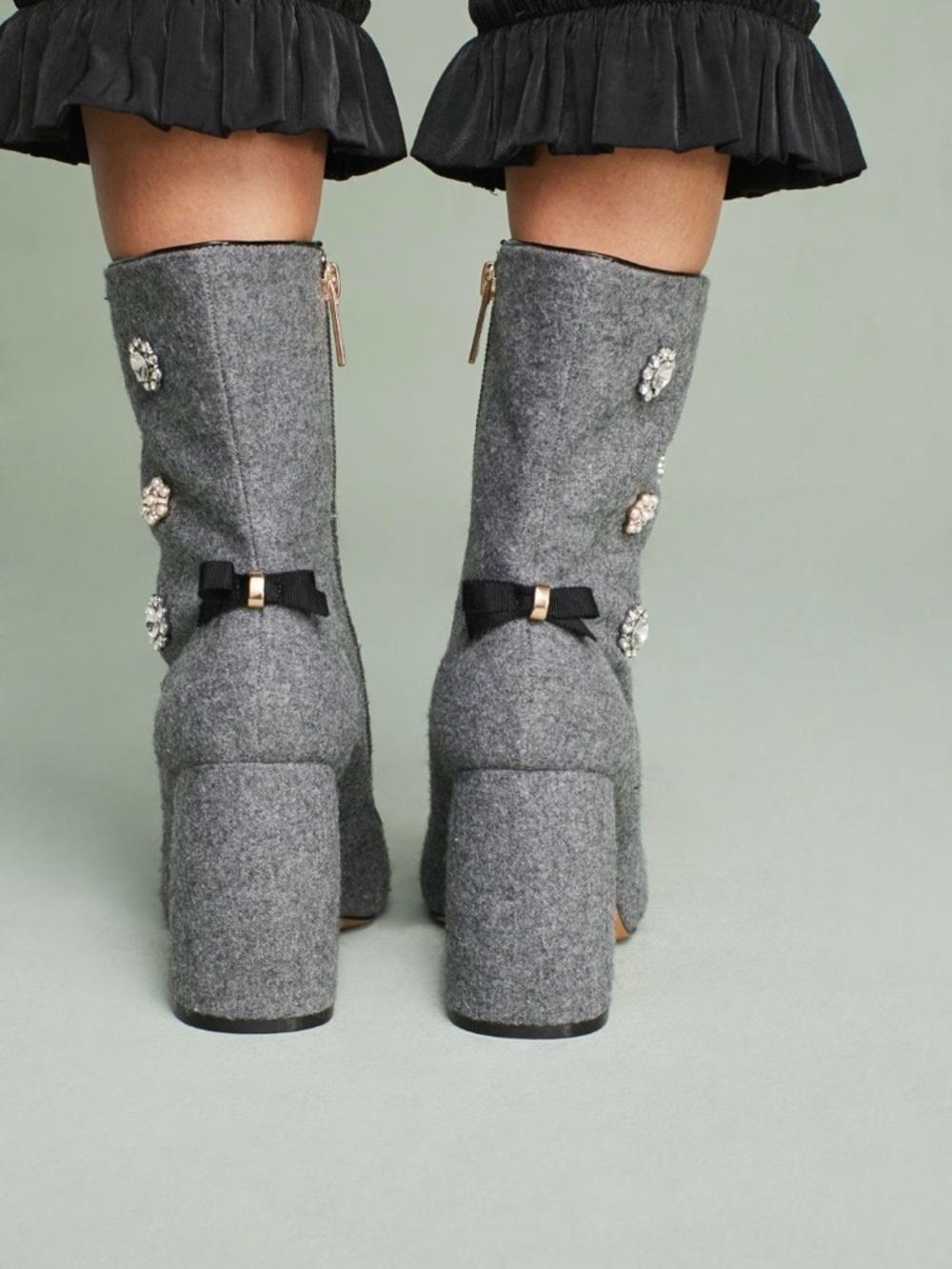 Anthropologie Nanette Lepore Linette Wool Embellished Bow Ankle Boots Grey 7 - Picture 3 of 15